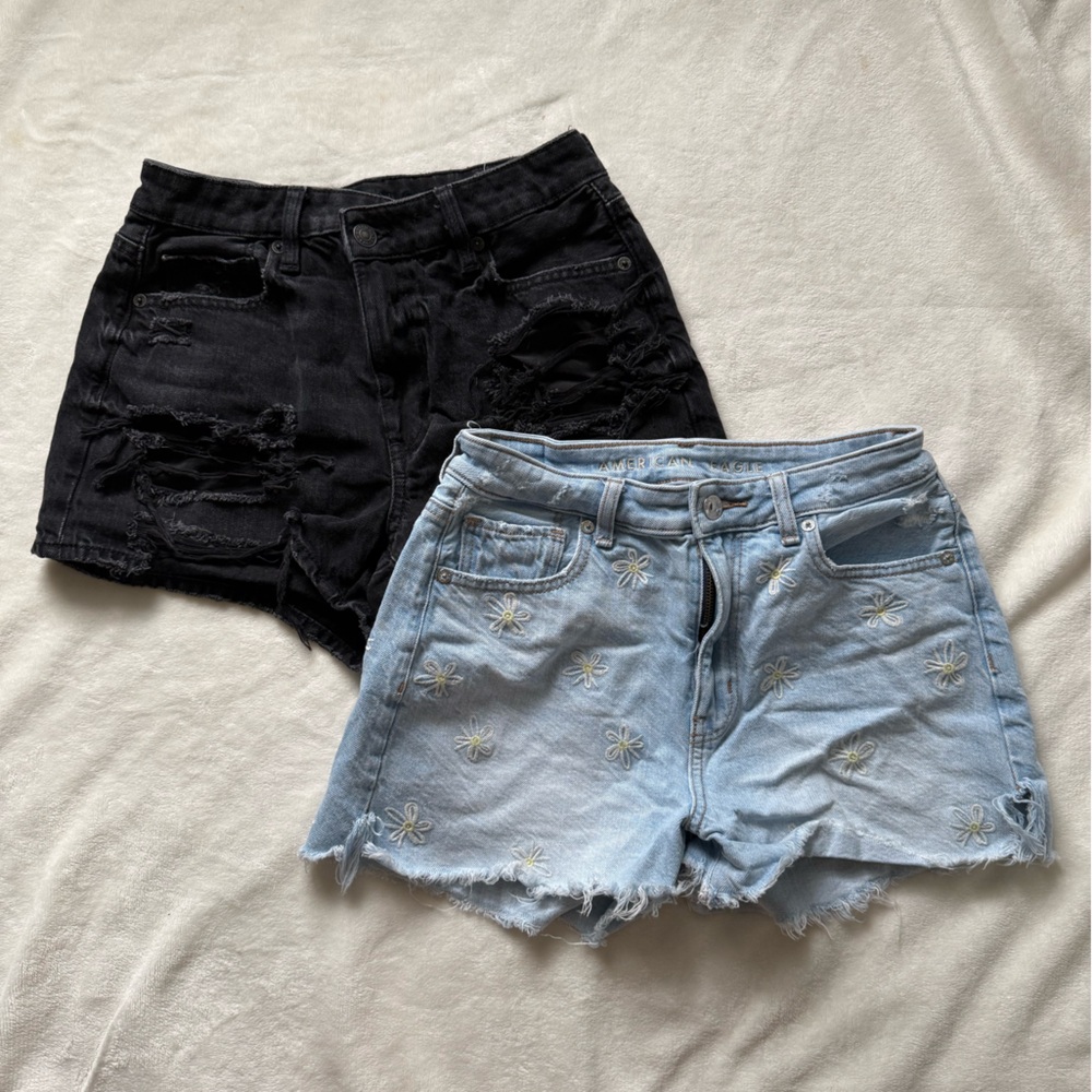 American Eagle Outfitters Black and Light Blue Denim Shorts